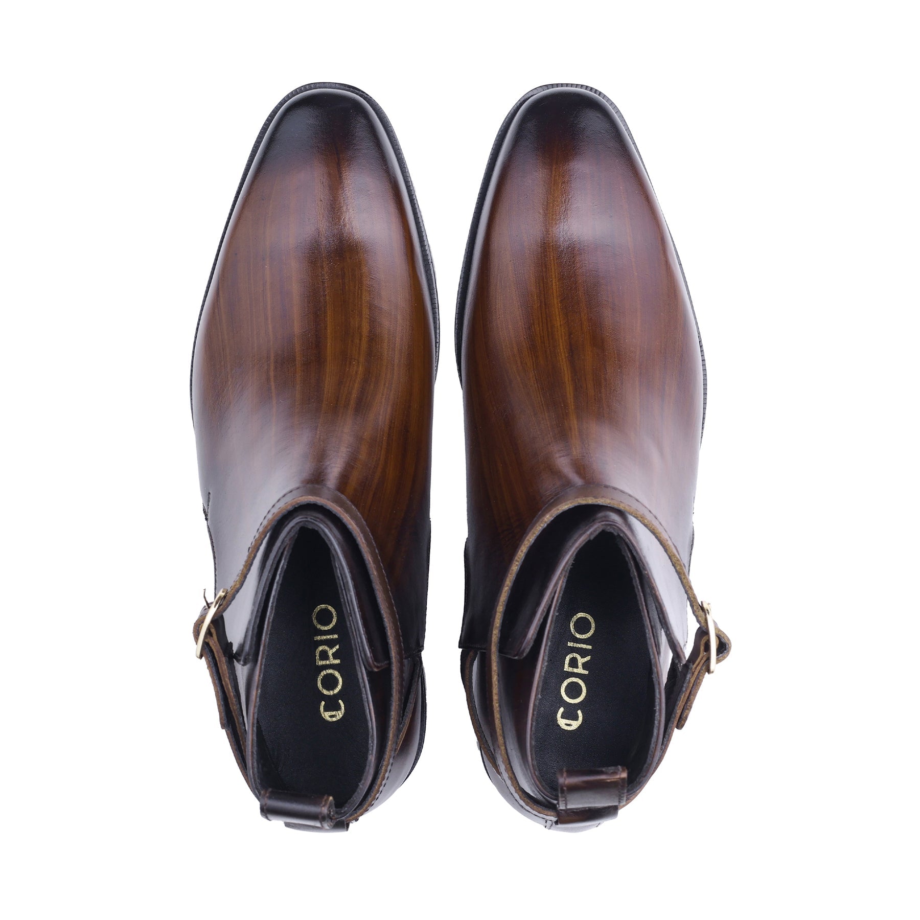 Hand-Finished Buckle Strap Boots (Dark Brown Patina)