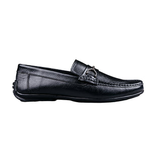Men's Black Pebbled Leather Horsebit Loafers