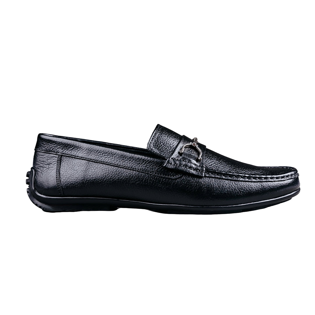 Men's Black Pebbled Leather Horsebit Loafers