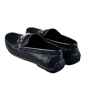 Men's Black Pebbled Leather Horsebit Loafers