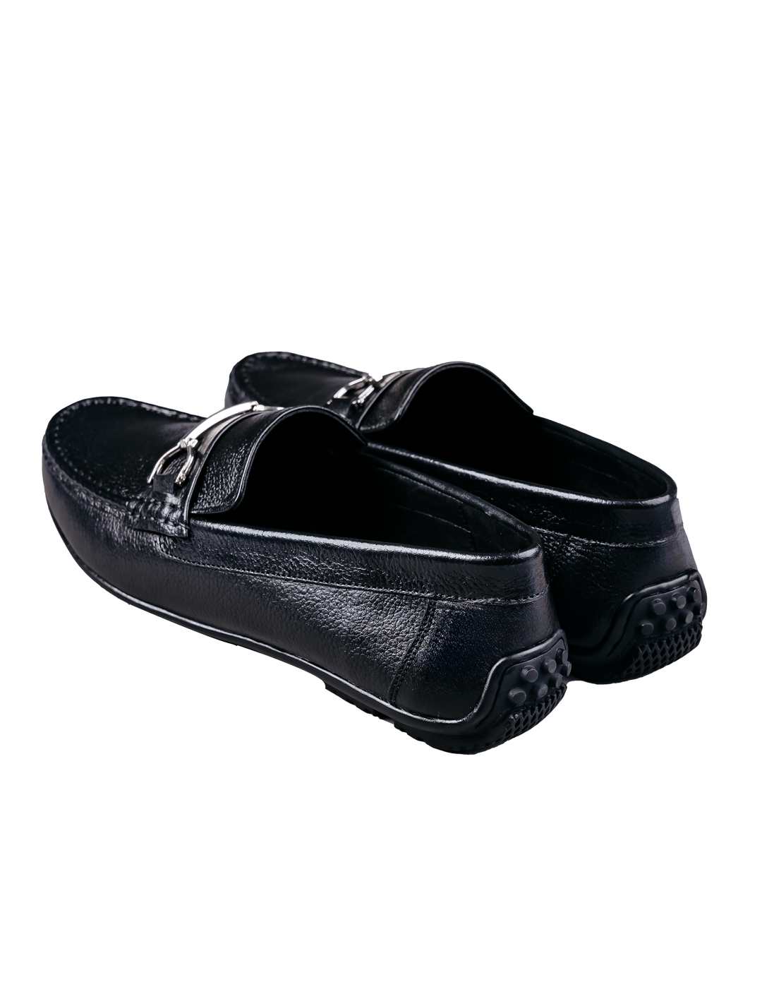 Men's Black Pebbled Leather Horsebit Loafers