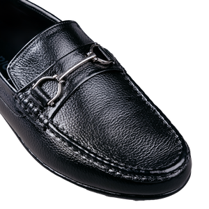 Men's Black Pebbled Leather Horsebit Loafers