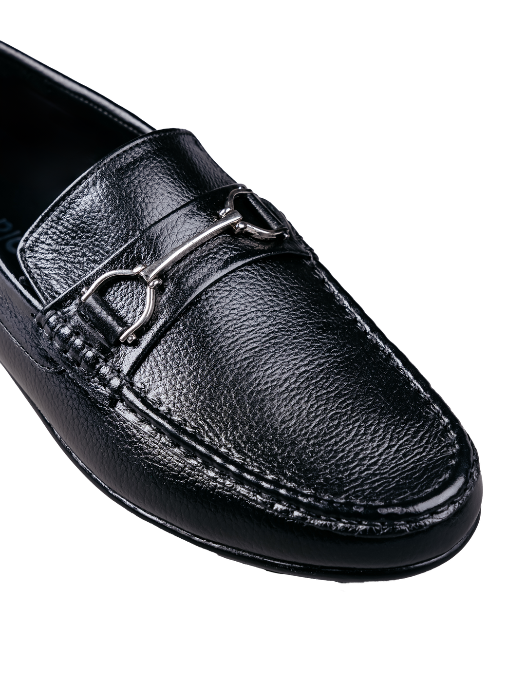 Men's Black Pebbled Leather Horsebit Loafers